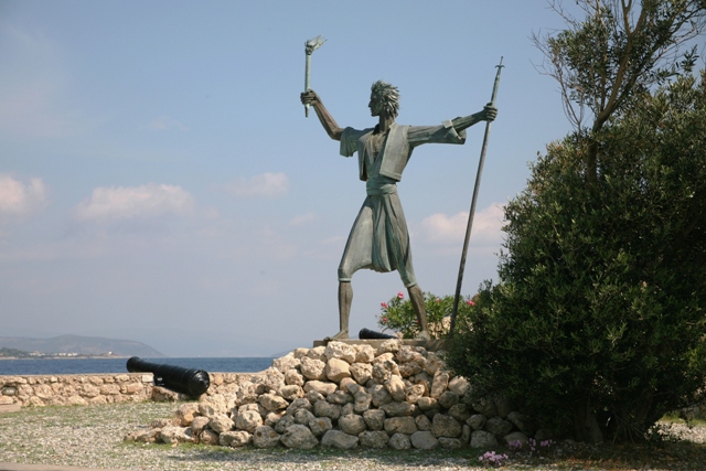 Spetses Island - Statue of Kosmas Barbatsis - hero of the Armata sea battle 